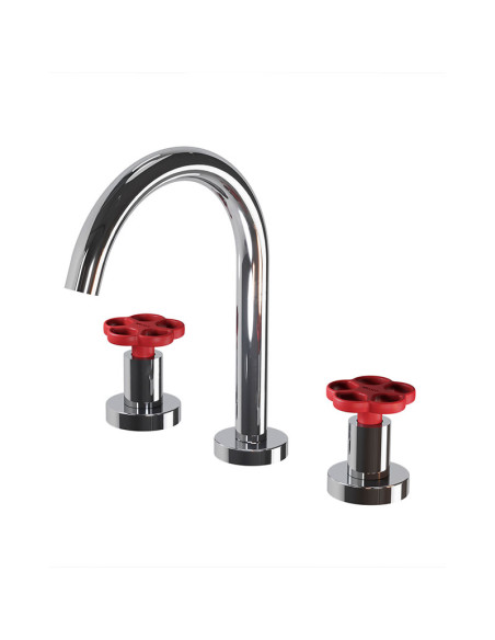 Blumé Lavatorio Bimando Para Mesada Rojo Y Cromo