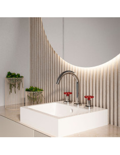 Blumé - Juego Rojo Y Cromo Bimando Para Lavatorio De Baño. 2