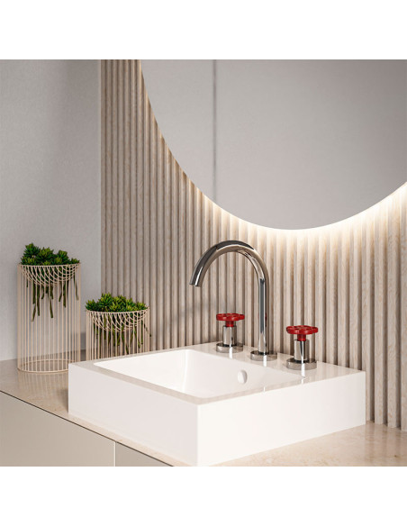 Blumé Lavatorio Bimando Para Mesada Rojo Y Cromo