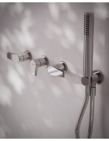 Zafiro Ducha De Embutir Bimando Con Flor De Ducha Y Duchador Manual