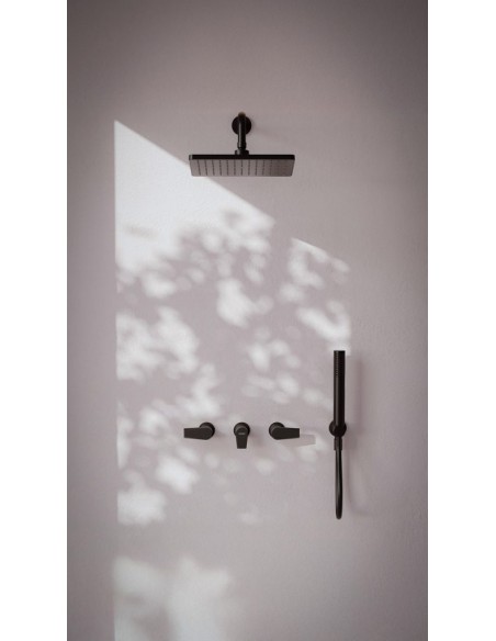 Zafiro Ducha De Embutir Bimando Con Flor De Ducha Y Duchador Manual Negro