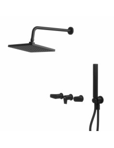 Zafiro Ducha De Embutir Bimando Con Flor De Ducha Y Duchador Manual Negro