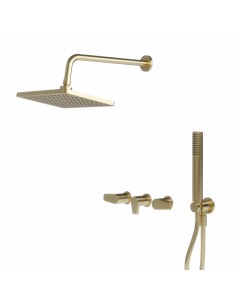 Zafiro Ducha De Embutir Bimando Con Flor De Ducha Y Duchador Manual Dorado