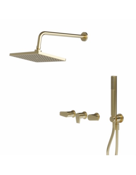 Zafiro Ducha De Embutir Bimando Con Flor De Ducha Y Duchador Manual Dorado