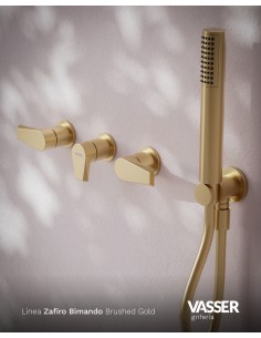 Zafiro Ducha De Embutir Bimando Con Flor De Ducha Y Duchador Manual Dorado 2
