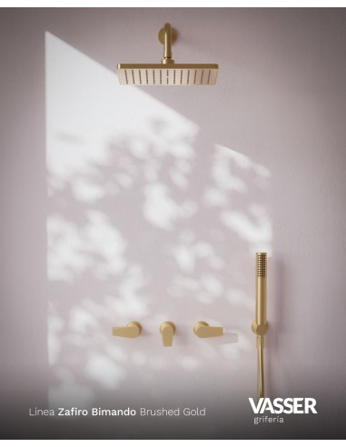 Zafiro Ducha De Embutir Bimando Con Flor De Ducha Y Duchador Manual Dorado