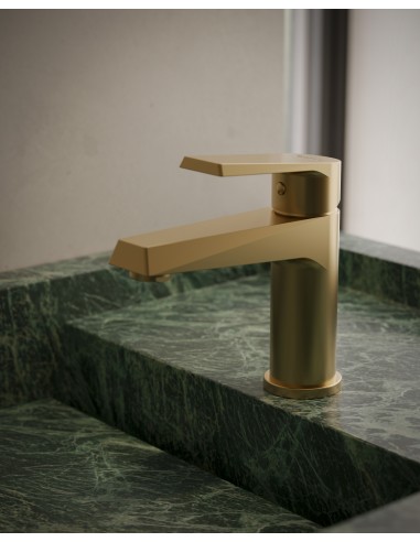 Zafiro Lavatorio Monocomando Bajo Para Mesada Dorado
