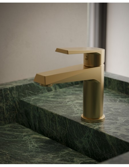 Zafiro Lavatorio Monocomando Bajo Para Mesada Dorado