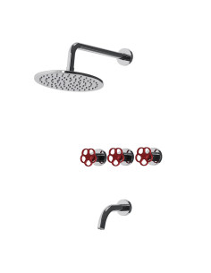 Blumé -  Juego Rojo Y Cromo Bimando Para Ducha De Embutir De Baño.