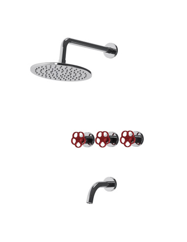 Blumé Ducha De Embutir Bimando Con Flor De Ducha Y Lavapies Rojo Y Cromo