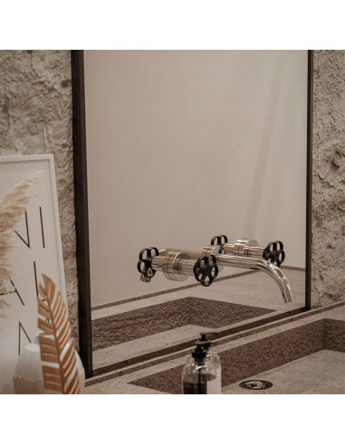 Blumé Lavatorio Bimando Para Pared Negro Y Cromo