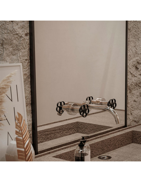 Blumé Lavatorio Bimando Para Pared Negro Y Cromo