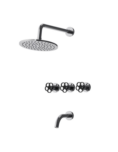 Blumé Ducha De Embutir Bimando Con Flor De Ducha Y Lavapies Negro Y Cromo