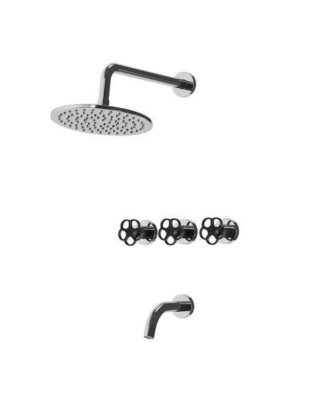 Blumé Ducha De Embutir Bimando Con Flor De Ducha Y Lavapies Negro Y Cromo