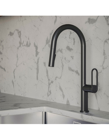 Jaspe Cocina Monocomando Electrónica Para Mesada Con Pico Extensible Negro