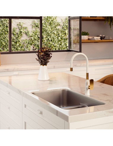 Agatha Cocina Monocomando Para Mesada Blanco Y Dorado